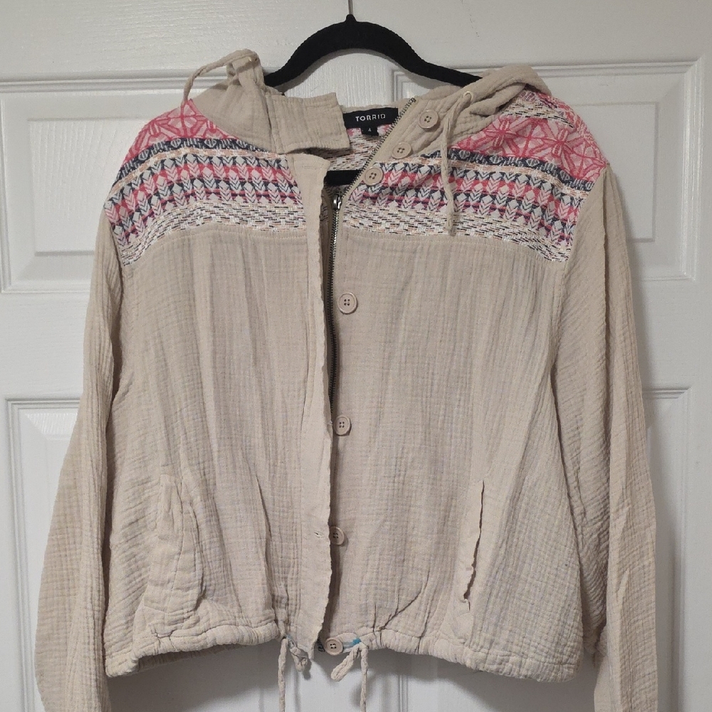 Torrid Beige Hooded Jacket with Pink Details